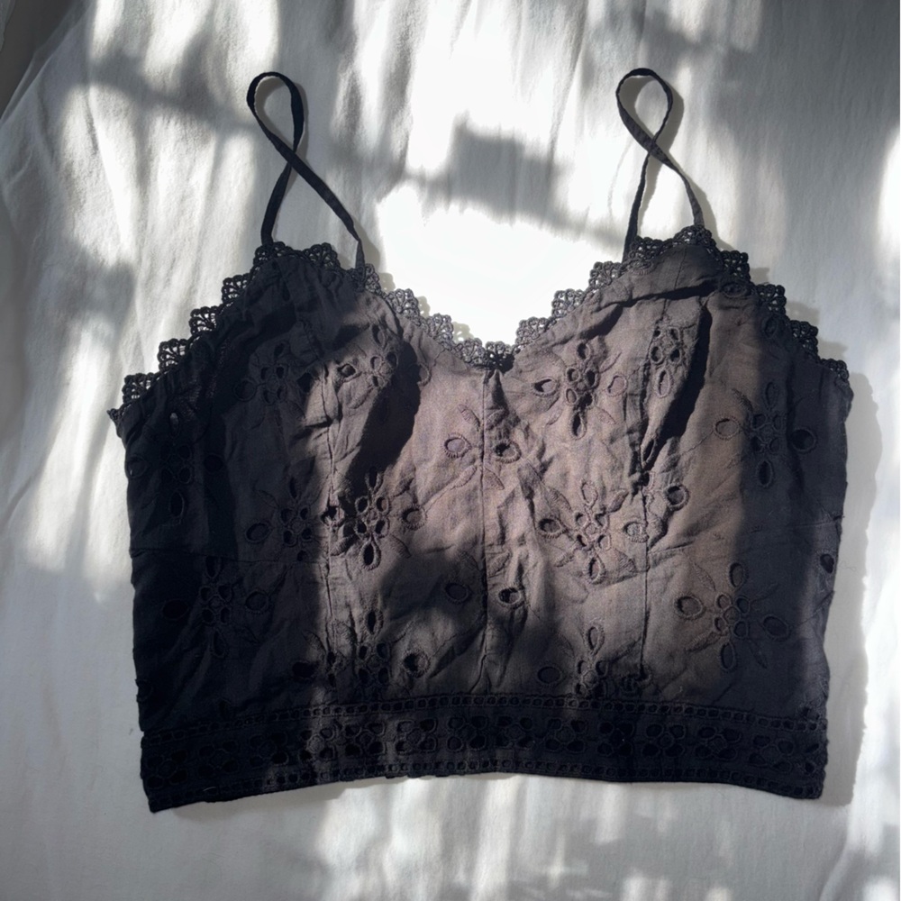 Express Black Linen Lace Cropped Tank Top